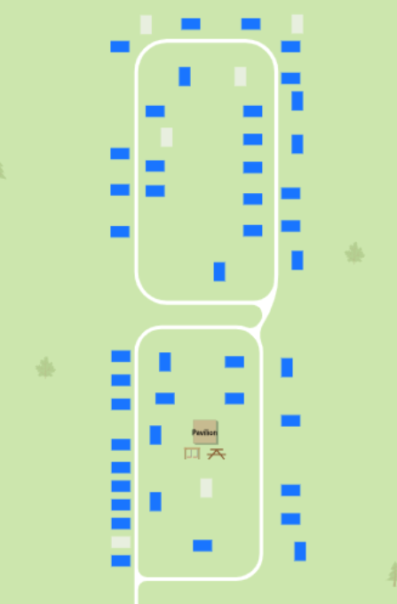 This is our park map showing the location of our rv sites and shower house.