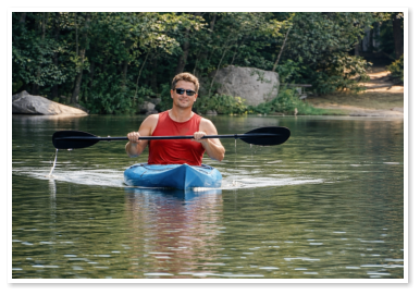 Kayaking on Duncan Lake, a short walk from our campground